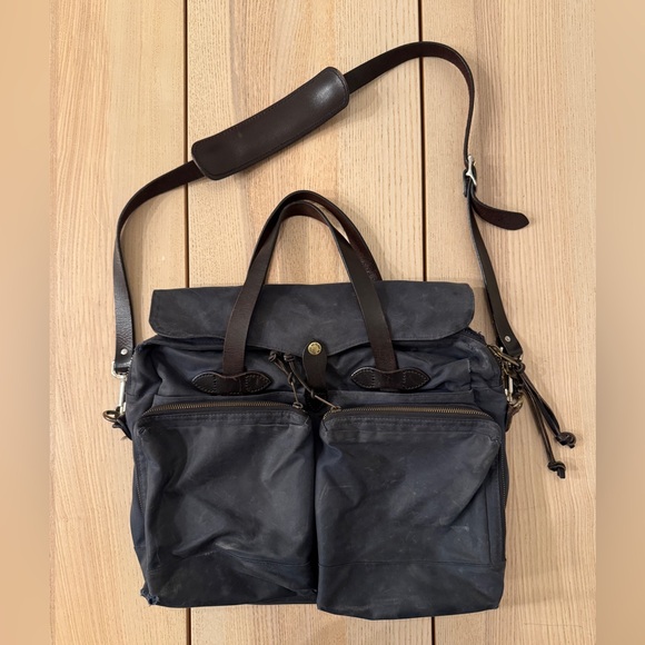 Filson 24hr Briefcase - Navy Tin Cloth, bridle leather strap - Picture 1 of 10